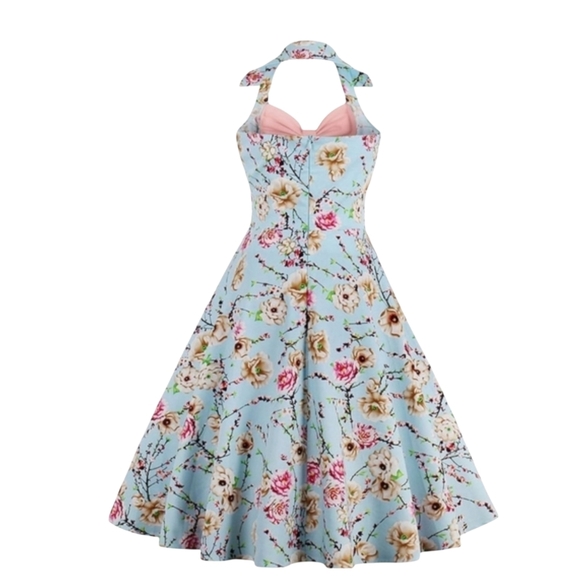 Floral Halter Dress in Blue and Pink - Picture 2 of 11